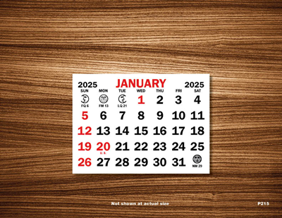 P215S Standard Date Calendar Pad (Adhesive Back)