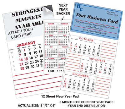 Magnetic Business Card Note Cal w/ 3 Month Cover 