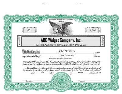Goes® KG2 Custom Printed Stock Certificate